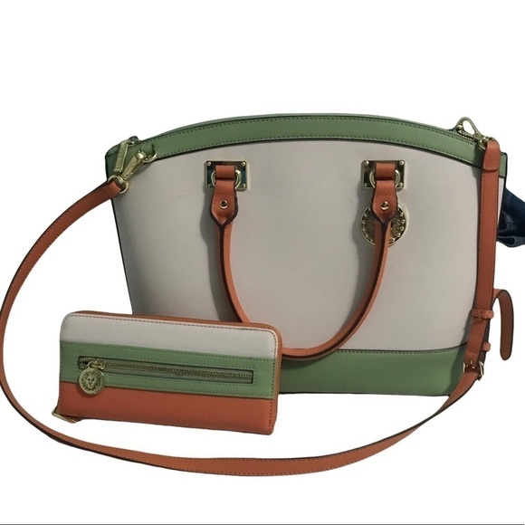 Anne Klein Recruits Dome Satchel color block hand bag/crossbody Bag with wallet - Picture 1 of 7